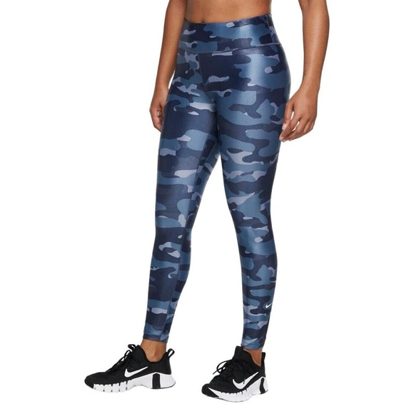Nike Dri-FIT One Womens Mid-Rise Camo Leggings Thunder Blue Size Small NEW - Picture 1 of 5